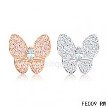 Fake Van Cleef & Arpels Butterflies White And Pink Gold Earrings